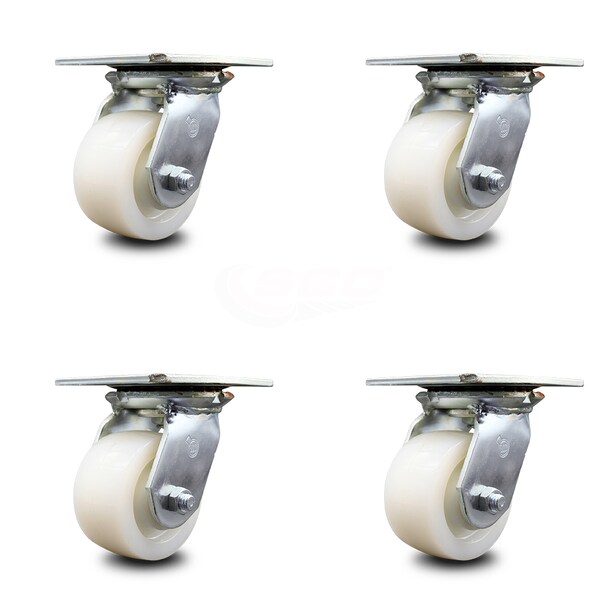 4 Inch Heavy Duty Nylon Caster Set with Ball Bearings, 4PK